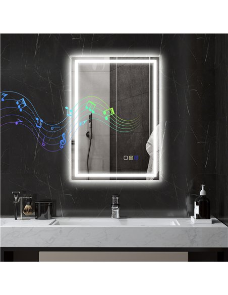 HOMCOM 50 x 70 cm Anti-Fog LED Bathroom Mirror, with Bluetooth - Silver Tone - pic 161473 | FastDaddyshop
