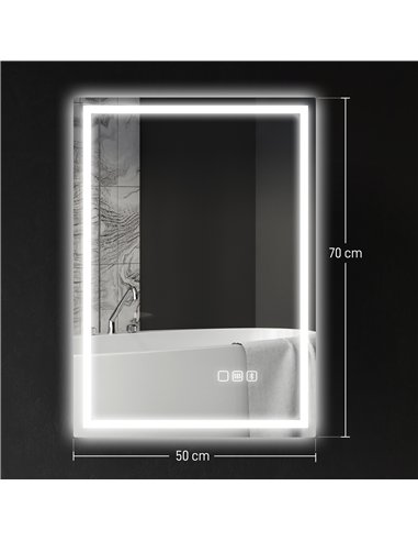 HOMCOM 50 x 70 cm Anti-Fog LED Bathroom Mirror, with Bluetooth - Silver Tone