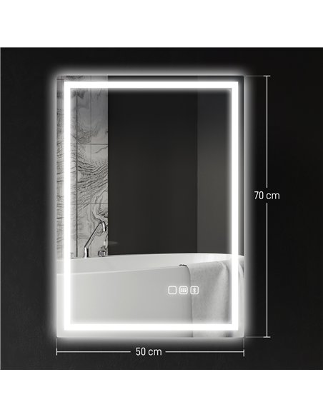 HOMCOM 50 x 70 cm Anti-Fog LED Bathroom Mirror, with Bluetooth - Silver Tone - pic 161474 | FastDaddyshop