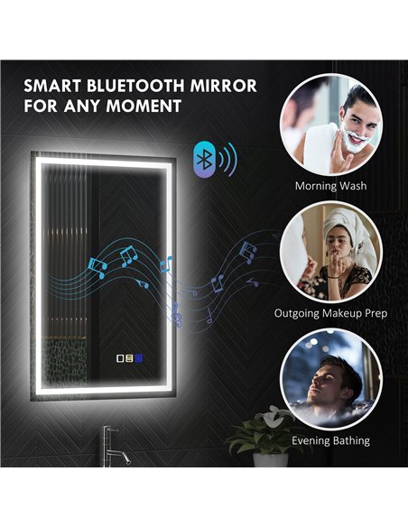 HOMCOM 50 x 70 cm Anti-Fog LED Bathroom Mirror, with Bluetooth - Silver Tone - pic 161476 | FastDaddyshop