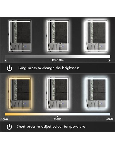 HOMCOM 50 x 70 cm Anti-Fog LED Bathroom Mirror, with Bluetooth - Silver Tone