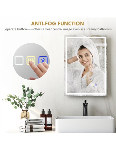 HOMCOM 50 x 70 cm Anti-Fog LED Bathroom Mirror, with Bluetooth - Silver Tone - pic 161478 | FastDaddyshop