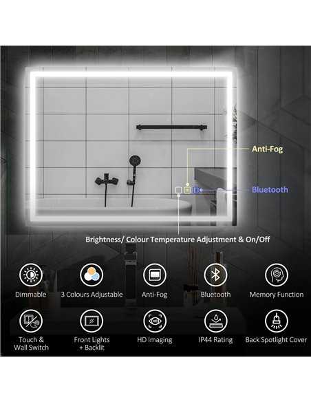 HOMCOM 60 x 80 cm Anti-Fog LED Bathroom Mirror, with Bluetooth - Silver Tone - pic 161484 | FastDaddyshop