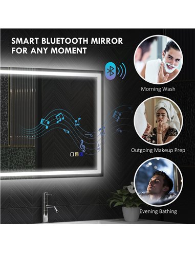 HOMCOM 60 x 80 cm Anti-Fog LED Bathroom Mirror, with Bluetooth - Silver Tone