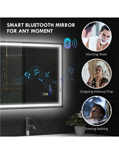 HOMCOM 60 x 80 cm Anti-Fog LED Bathroom Mirror, with Bluetooth - Silver Tone - pic 161485 | FastDaddyshop