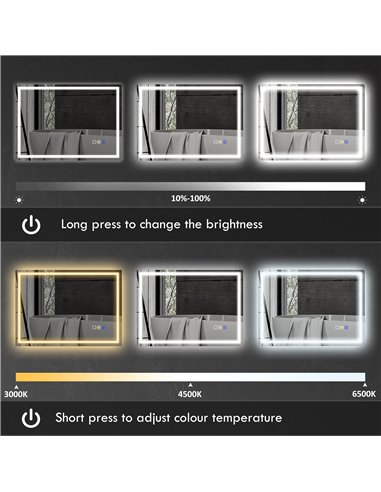 HOMCOM 60 x 80 cm Anti-Fog LED Bathroom Mirror, with Bluetooth - Silver Tone