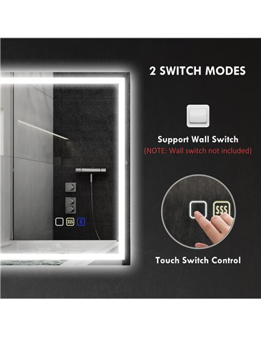 HOMCOM 60 x 80 cm Anti-Fog LED Bathroom Mirror, with Bluetooth - Silver Tone