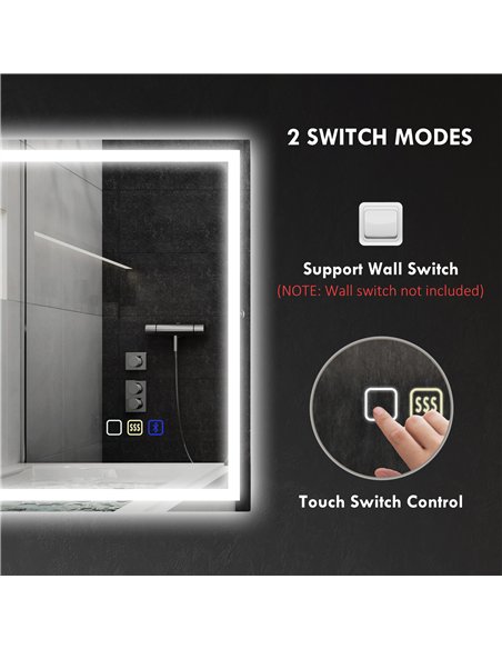 HOMCOM 60 x 80 cm Anti-Fog LED Bathroom Mirror, with Bluetooth - Silver Tone - pic 161489 | FastDaddyshop