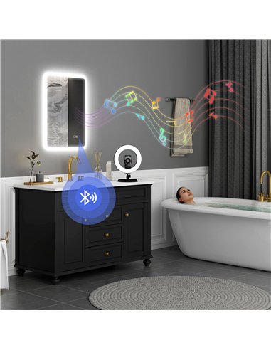 HOMCOM 50 x 70 cm Backlit Illuminated Bathroom Mirror with LED Lights and Bluetooth - Silver Tone