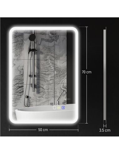 HOMCOM 50 x 70 cm Backlit Illuminated Bathroom Mirror with LED Lights and Bluetooth - Silver Tone