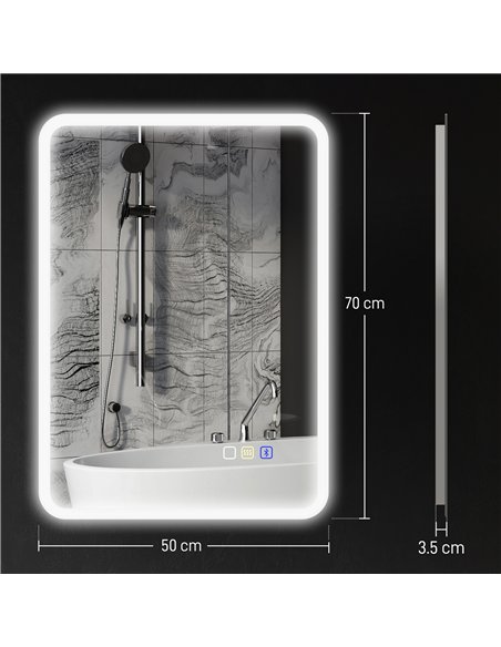 HOMCOM 50 x 70 cm Backlit Illuminated Bathroom Mirror with LED Lights and Bluetooth - Silver Tone - pic 161492 | FastDaddyshop