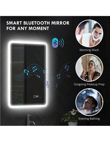 HOMCOM 50 x 70 cm Backlit Illuminated Bathroom Mirror with LED Lights and Bluetooth - Silver Tone