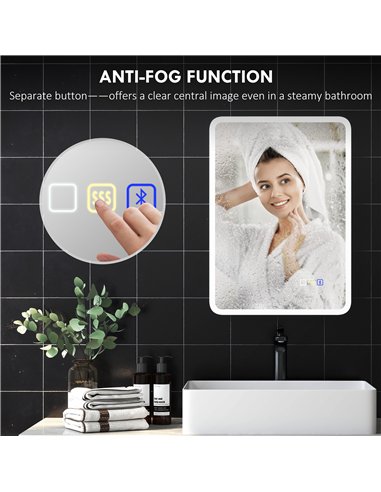HOMCOM 50 x 70 cm Backlit Illuminated Bathroom Mirror with LED Lights and Bluetooth - Silver Tone