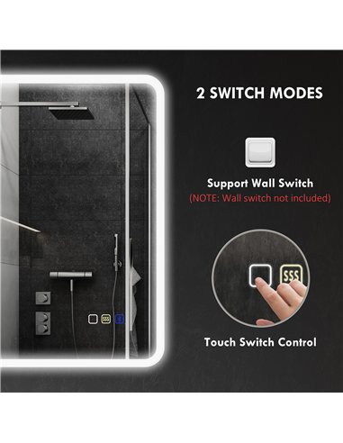 HOMCOM 50 x 70 cm Backlit Illuminated Bathroom Mirror with LED Lights and Bluetooth - Silver Tone