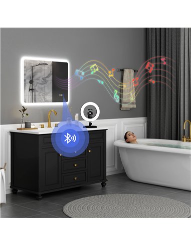 HOMCOM 60 x 80 cm Backlit Illuminated Bathroom Mirror with LED Lights and Bluetooth - Silver Tone