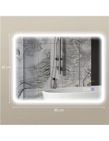 HOMCOM 60 x 80 cm Backlit Illuminated Bathroom Mirror with LED Lights and Bluetooth - Silver Tone