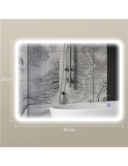 HOMCOM 60 x 80 cm Backlit Illuminated Bathroom Mirror with LED Lights and Bluetooth - Silver Tone - pic 161501 | FastDaddyshop