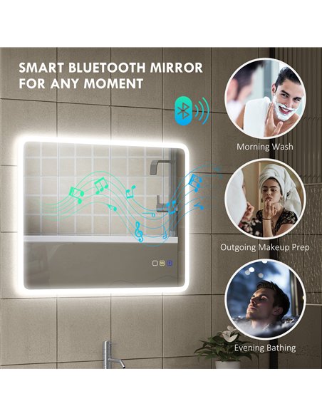 HOMCOM 60 x 80 cm Backlit Illuminated Bathroom Mirror with LED Lights and Bluetooth - Silver Tone - pic 161503 | FastDaddyshop