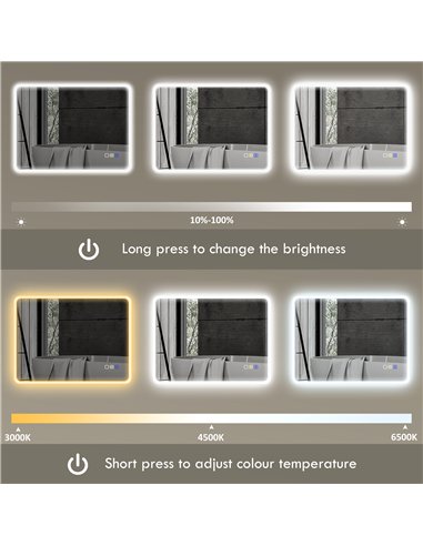 HOMCOM 60 x 80 cm Backlit Illuminated Bathroom Mirror with LED Lights and Bluetooth - Silver Tone