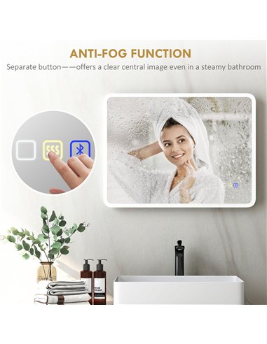 HOMCOM 60 x 80 cm Backlit Illuminated Bathroom Mirror with LED Lights and Bluetooth - Silver Tone