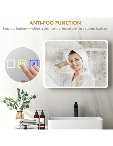 HOMCOM 60 x 80 cm Backlit Illuminated Bathroom Mirror with LED Lights and Bluetooth - Silver Tone - pic 161505 | FastDaddyshop