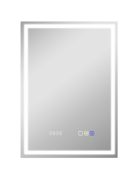 HOMCOM 50 x 70 cm Anti-Fog LED Bathroom Mirror, with Bluetooth and Clock - Silver Tone - pic 161508 | FastDaddyshop