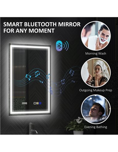 HOMCOM 50 x 70 cm Anti-Fog LED Bathroom Mirror, with Bluetooth and Clock - Silver Tone