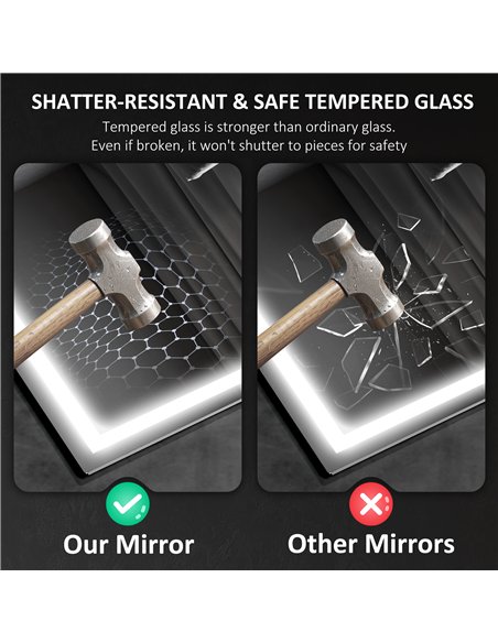 HOMCOM 50 x 70 cm Anti-Fog LED Bathroom Mirror, with Bluetooth and Clock - Silver Tone - pic 161515 | FastDaddyshop
