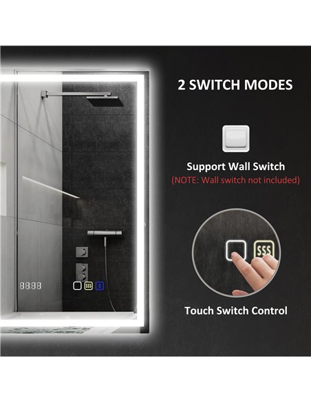 HOMCOM 50 x 70 cm Anti-Fog LED Bathroom Mirror, with Bluetooth and Clock - Silver Tone - pic 161516 | FastDaddyshop