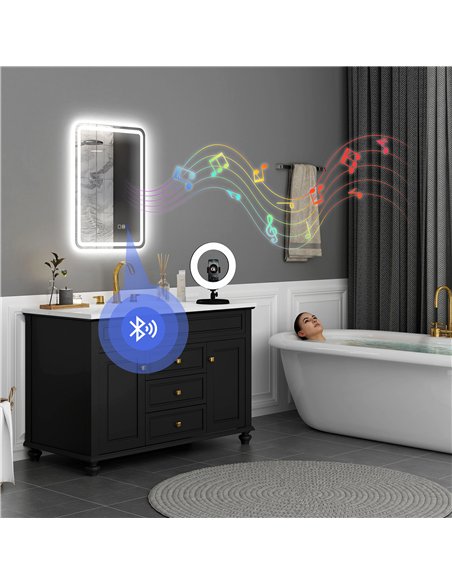 HOMCOM 50 x 70 cm Bluetooth LED Bathroom Mirror with Anti-Fog - Silver Tone - pic 161518 | FastDaddyshop
