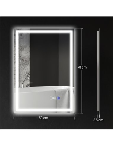 HOMCOM 50 x 70 cm Bluetooth LED Bathroom Mirror with Anti-Fog - Silver Tone