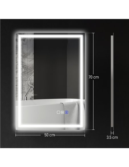 HOMCOM 50 x 70 cm Bluetooth LED Bathroom Mirror with Anti-Fog - Silver Tone - pic 161519 | FastDaddyshop