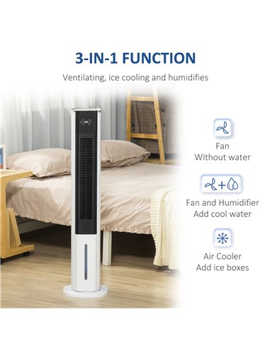 Homcom 42" Portable Air Cooler, Humidifier with 3 Modes, 3 Speed, Remote, Timer, Oscillating, White