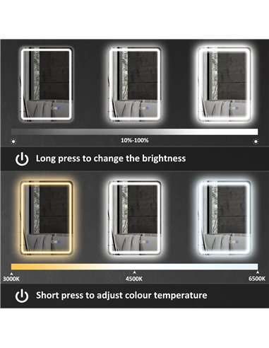 HOMCOM 50 x 70 cm Bluetooth LED Bathroom Mirror with Anti-Fog - Silver Tone