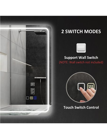 HOMCOM 50 x 70 cm Bluetooth LED Bathroom Mirror with Anti-Fog - Silver Tone - pic 161525 | FastDaddyshop