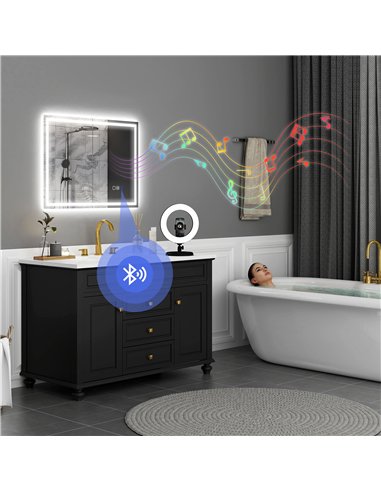 HOMCOM 60 x 80 cm Anti-Fog LED Bathroom Mirror, with Bluetooth and Clock - Silver Tone