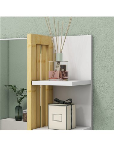HOMCOM Bamboo Panel Bathroom Mirror, with Shelves - White