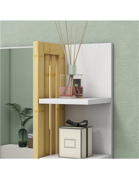 HOMCOM Bamboo Panel Bathroom Mirror, with Shelves - White - pic 161542 | FastDaddyshop