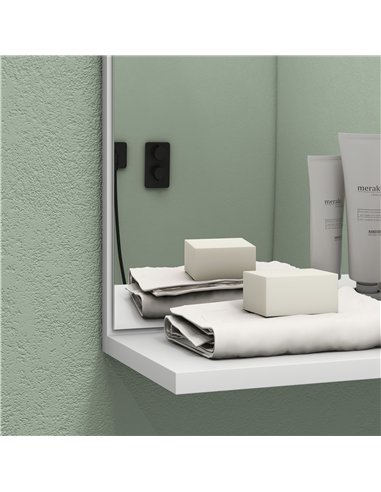 HOMCOM Bamboo Panel Bathroom Mirror, with Shelves - White