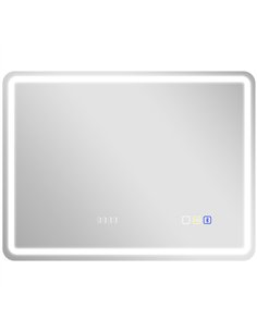 HOMCOM 60 x 80 cm Bluetooth LED Bathroom Mirror with Clock Anti-Fog - Silver Tone