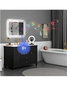 HOMCOM 60 x 80 cm Bluetooth LED Bathroom Mirror with Clock Anti-Fog - Silver Tone 2