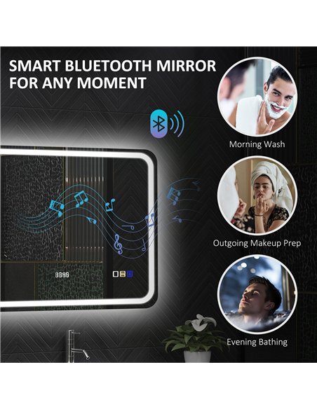 HOMCOM 60 x 80 cm Bluetooth LED Bathroom Mirror with Clock Anti-Fog - Silver Tone - pic 161548 | FastDaddyshop