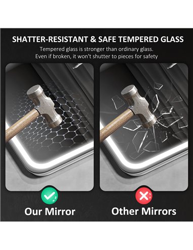 HOMCOM 60 x 80 cm Bluetooth LED Bathroom Mirror with Clock Anti-Fog - Silver Tone