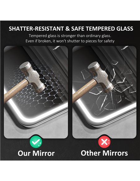 HOMCOM 60 x 80 cm Bluetooth LED Bathroom Mirror with Clock Anti-Fog - Silver Tone - pic 161551 | FastDaddyshop