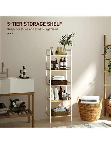 HOMCOM Five-Tier Bamboo Adjustable Shelf Storage Unit