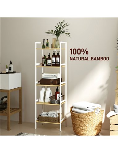 HOMCOM Five-Tier Bamboo Adjustable Shelf Storage Unit