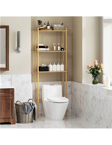 HOMCOM Bamboo Over Toilet Storage Unit with 3 Slatted Shelves, 3-Tier Freestanding Bathroom Shelf, Bathroom Space Saver, Natural
