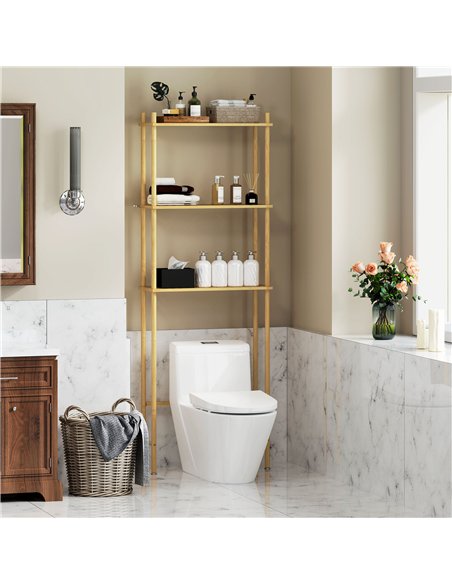 HOMCOM Bamboo Over Toilet Storage Unit with 3 Slatted Shelves, 3-Tier Freestanding Bathroom Shelf, Bathroom Space Saver, Natural - pic 161581 | FastDaddyshop