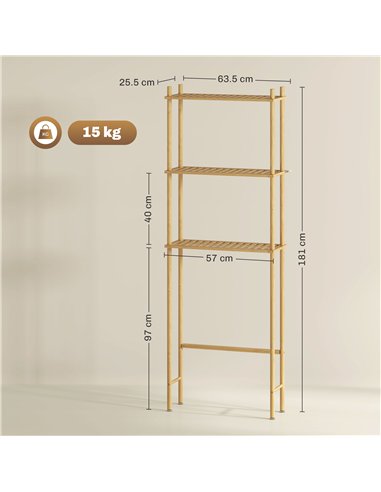HOMCOM Bamboo Over Toilet Storage Unit with 3 Slatted Shelves, 3-Tier Freestanding Bathroom Shelf, Bathroom Space Saver, Natural