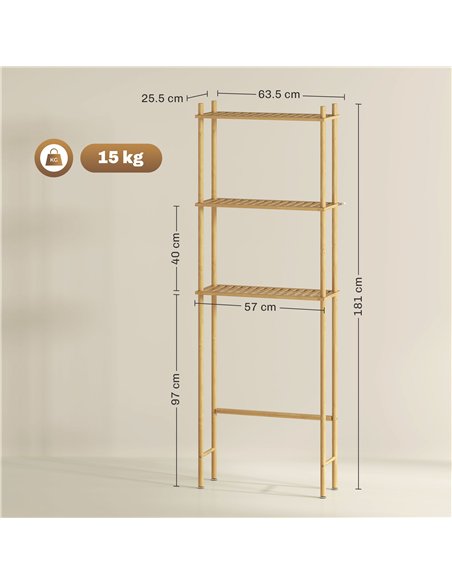 HOMCOM Bamboo Over Toilet Storage Unit with 3 Slatted Shelves, 3-Tier Freestanding Bathroom Shelf, Bathroom Space Saver, Natural - pic 161582 | FastDaddyshop